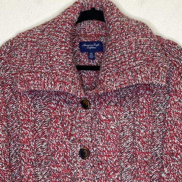 American Eagle Cardigan Sweater Cable Knit Button-Down Wool Blend Red Size L/XL - Picture 2 of 10